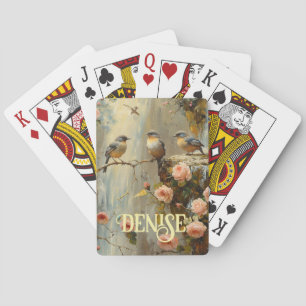 Floral Pink Roses Bird Deck Playing Cards