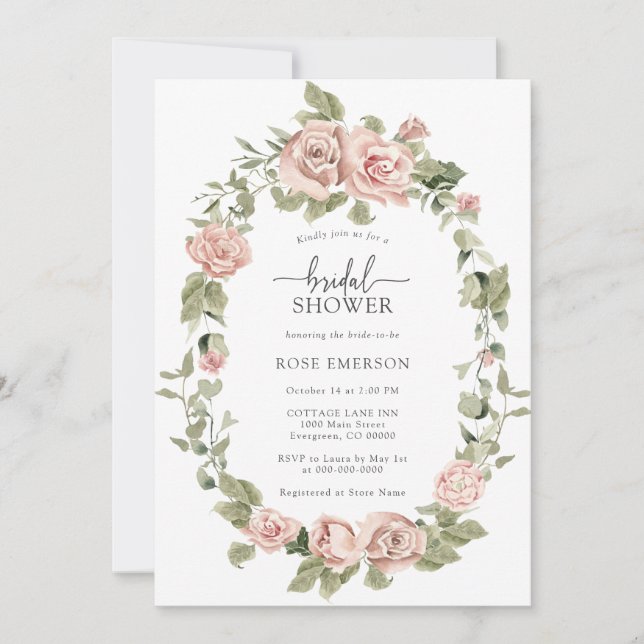 Floral Pink Roses Bridal Shower Invitation (Front)