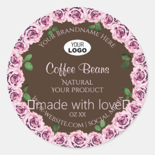 Floral Pink Roses Brown Product Package Label Logo