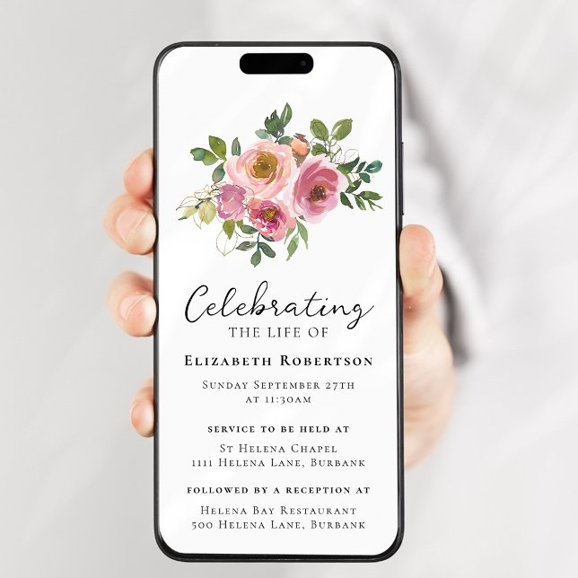Floral Pink Roses Funeral Digital Evite Invitation (Creator Uploaded)