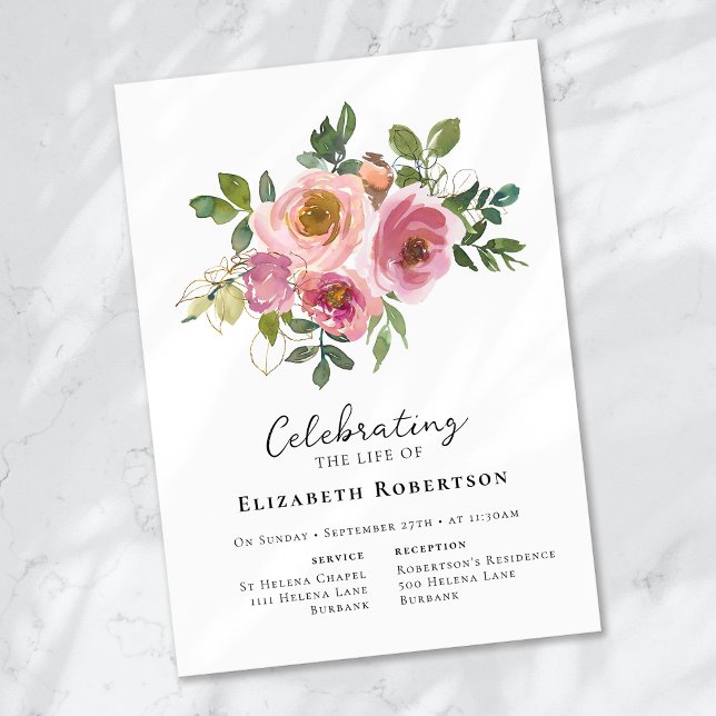 Floral Pink Roses Funeral  Invitation (Creator Uploaded)