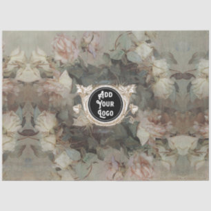Floral Pink Roses Impressionism Gold Logo Business Tissue Paper