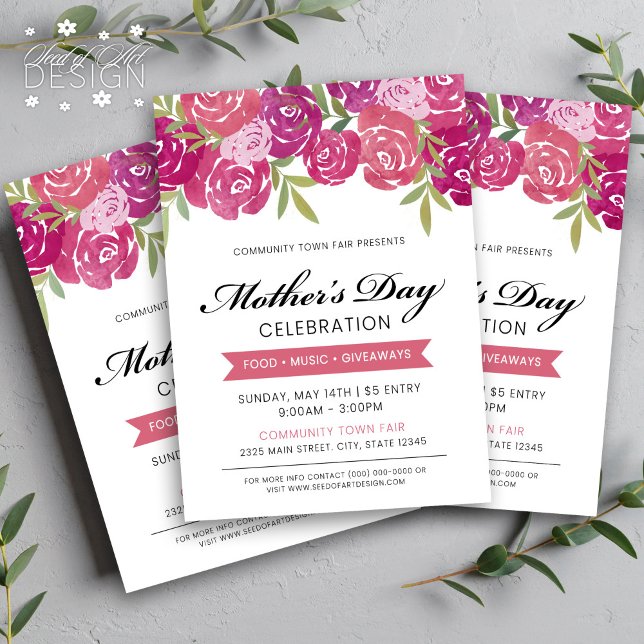 Floral Pink Roses Mother's Day Celebration Event Flyer (Creator Uploaded)