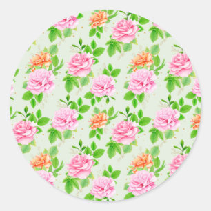 Floral Pink Roses Pattern-23670 Classic Round Sticker