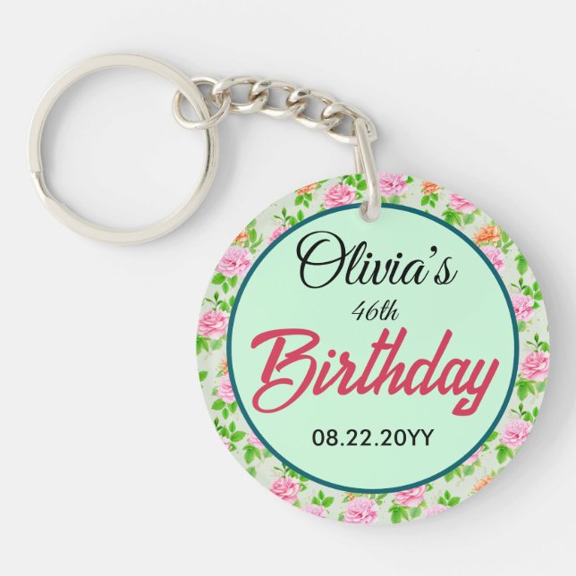 Floral Pink Roses Pattern-23670 Key Ring (Front)