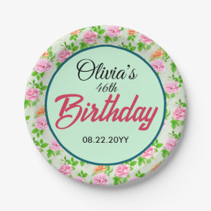 Floral Pink Roses Pattern-23670 Paper Plate