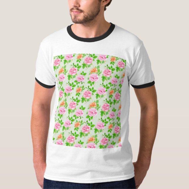 Floral Pink Roses Pattern-23670 T-Shirt (Front)