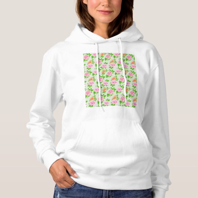 Floral Pink Roses Pattern Hoodie (Front)