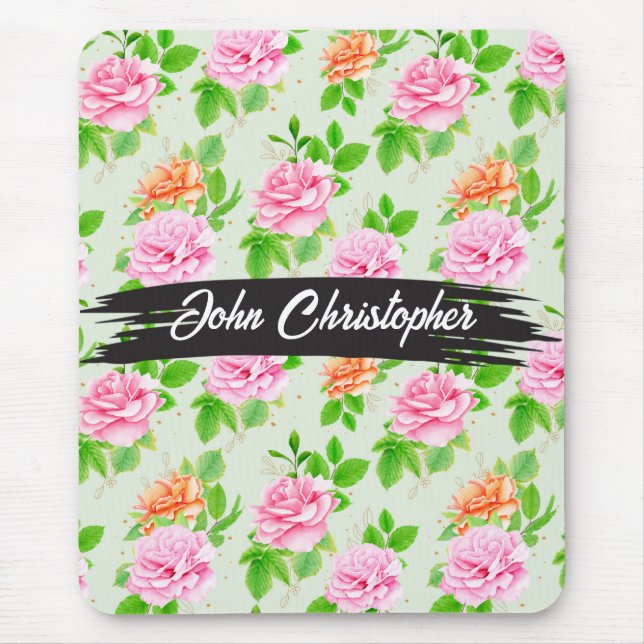 Floral Pink Roses Pattern Mouse Mat (Front)