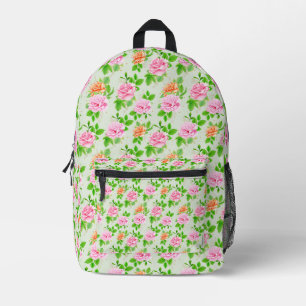 Floral Pink Roses Pattern Printed Backpack