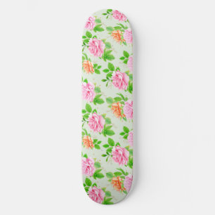 Floral Pink Roses Pattern Skateboard