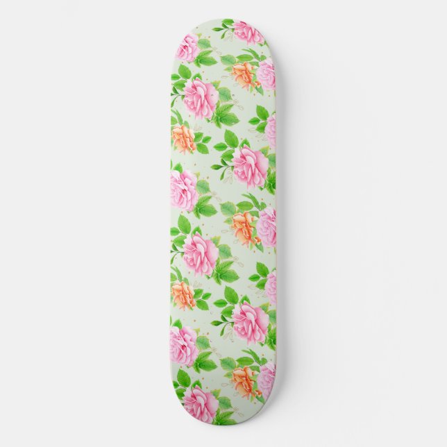 Floral Pink Roses Pattern Skateboard (Front)