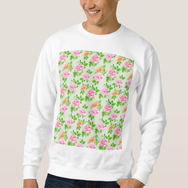 Floral Pink Roses Pattern Sweatshirt (Front)