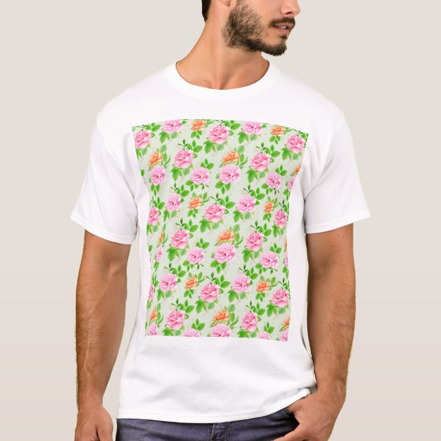 Floral Pink Roses Pattern T-Shirt (Front)