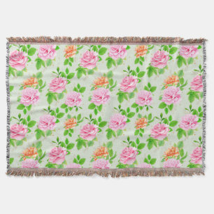 Floral Pink Roses Pattern Throw Blanket