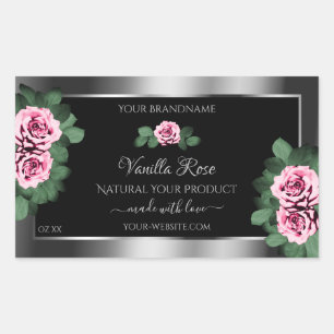 Floral Pink Roses Silver and Black Product Labels