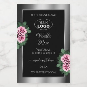 Floral Pink Roses Silver Black Product Labels Logo