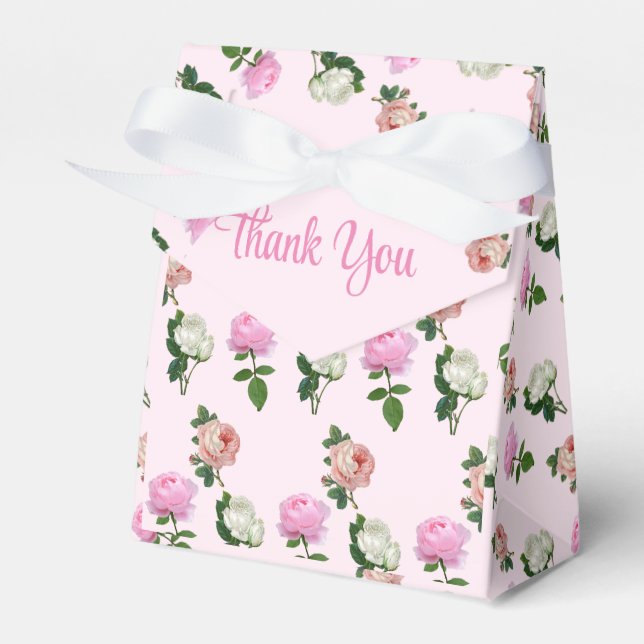 Floral Pink Roses Thank You  Favour Box (Front Side)