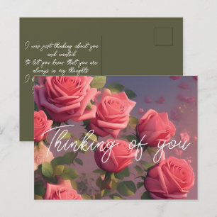 Floral Pink Roses Thinking of You Postcard