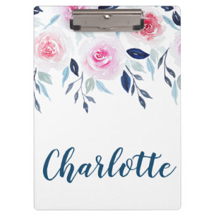 Floral Pink Roses Watercolor Personalised Name Clipboard