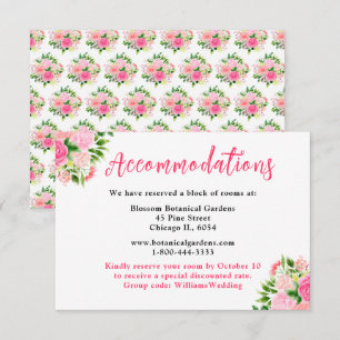 Floral Pink Roses Wedding Accommodations  Enclosure Card