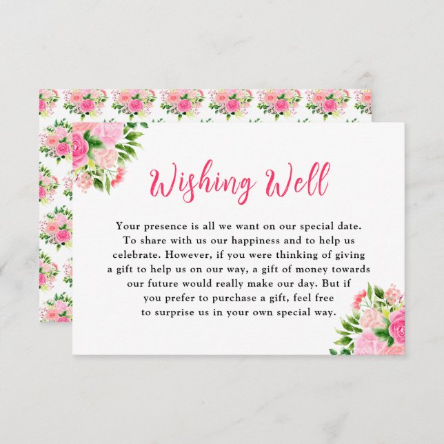 Floral Pink Roses Wedding Wishing Well Enclosure Card (Front/Back)