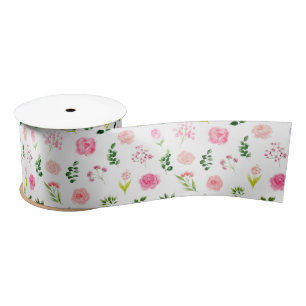 Floral Pink Roses with Foliage Satin Ribbon
