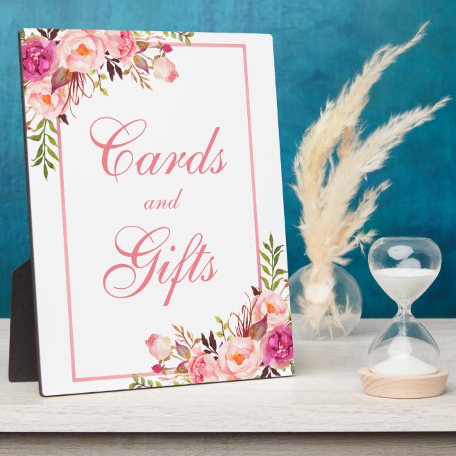 Floral Pink Shower or Wedding Cards Gifts Plaque (Side)