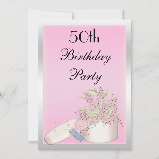 Floral Pink & Silver 50th Birthday Invitation (Front)