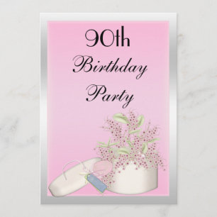 Floral Pink & Silver 90th Birthday Invitation