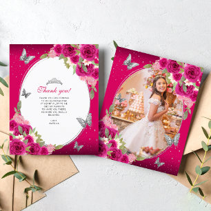 Floral Pink Silver Butterfly Quinceañera Photo