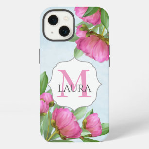 Floral Pink Simple Minimalist Monogram iPhone 13 Case