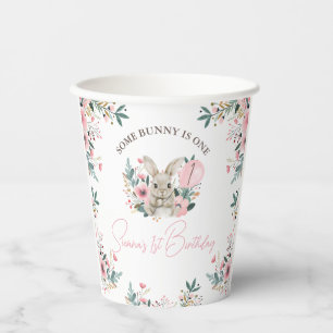 Floral Pink Some Bunny Is Turning One 1st Birthday Paper Cups