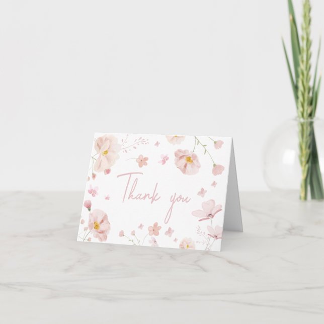 Floral Pink Spring Baby in Bloom Baby Shower Thank You Card (Front)
