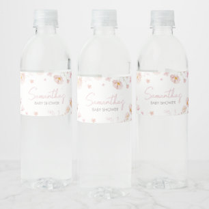 Floral Pink Spring Baby in Bloom Baby Shower Water Bottle Label