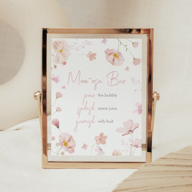 Floral Pink Spring Baby in Bloom Mum Osa Bar Poster (Pink Spring Floral Baby in Bloom Baby Shower Mom Osa Bar Sign)