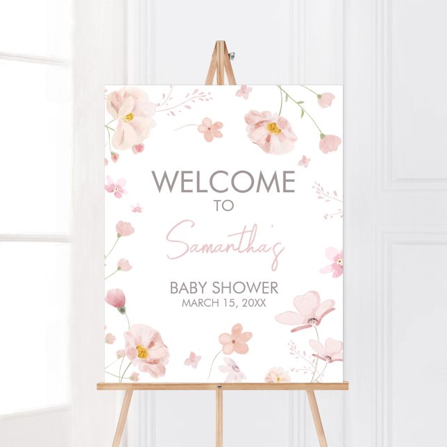 Floral Pink Spring Baby in Bloom Welcome Poster (Pink Spring Floral Baby in Bloom Baby Shower Welcome Sign)