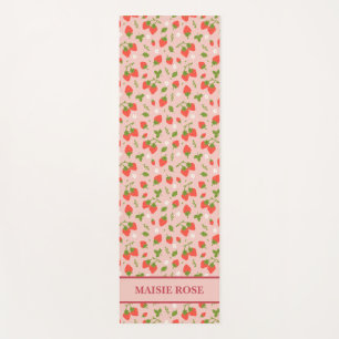 Floral Pink Strawberry Pattern Personalised Kids Yoga Mat