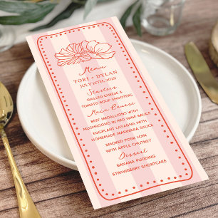 Floral Pink Stripe Tropical Wedding Menu