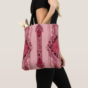 Floral Pink Stripes AI art Tote Bag