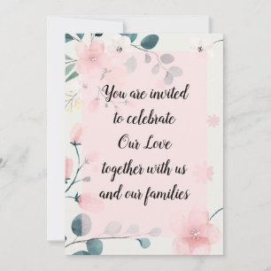 Floral Pink Teal Flowers and Greenery Watercolor  Invitation