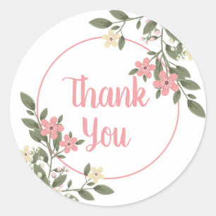 Floral Pink Thank You Flowers Wedding Botanical Classic Round Sticker