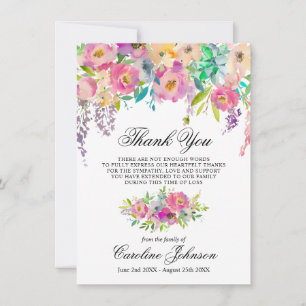 Floral Pink Thank You Sympathy Memorial Prayer