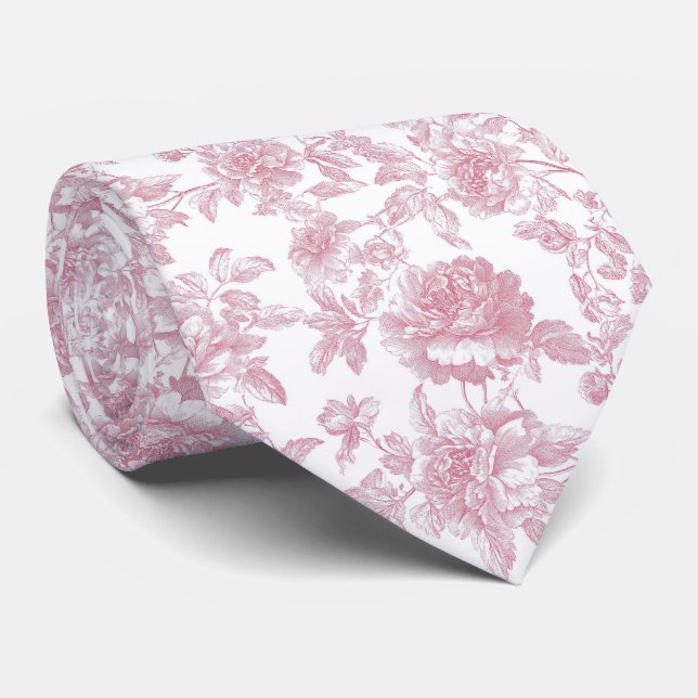 Floral pink toile tie (Rolled)