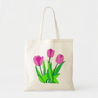 Floral pink tulip line art tote bag