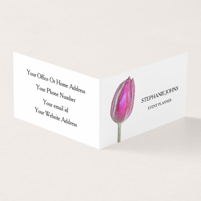 Floral Pink Tulips Wedding White Event Planner Business Card (Outside)