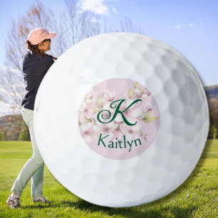 Floral Pink Two-Layered Monogram First Name  Golf  Golf Balls
