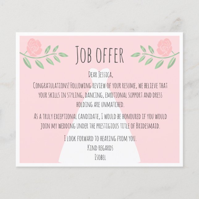 Floral pink unique and funny bridesmaid job offer (Front)