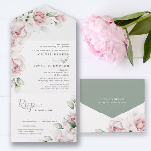 Floral Pink Watercolor All in One Wedding Invite