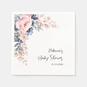 Floral Pink Watercolor Baby Shower Paper Napkin